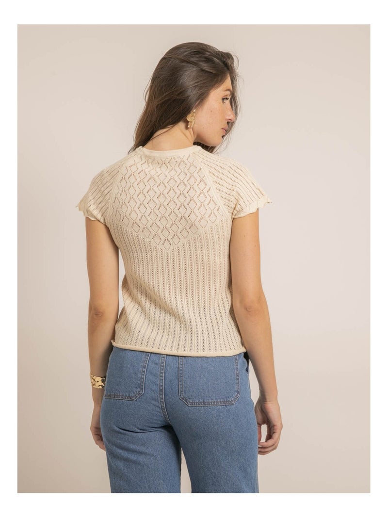 Top manches courtes maille fantaisie FABENE Beige - Kiabi