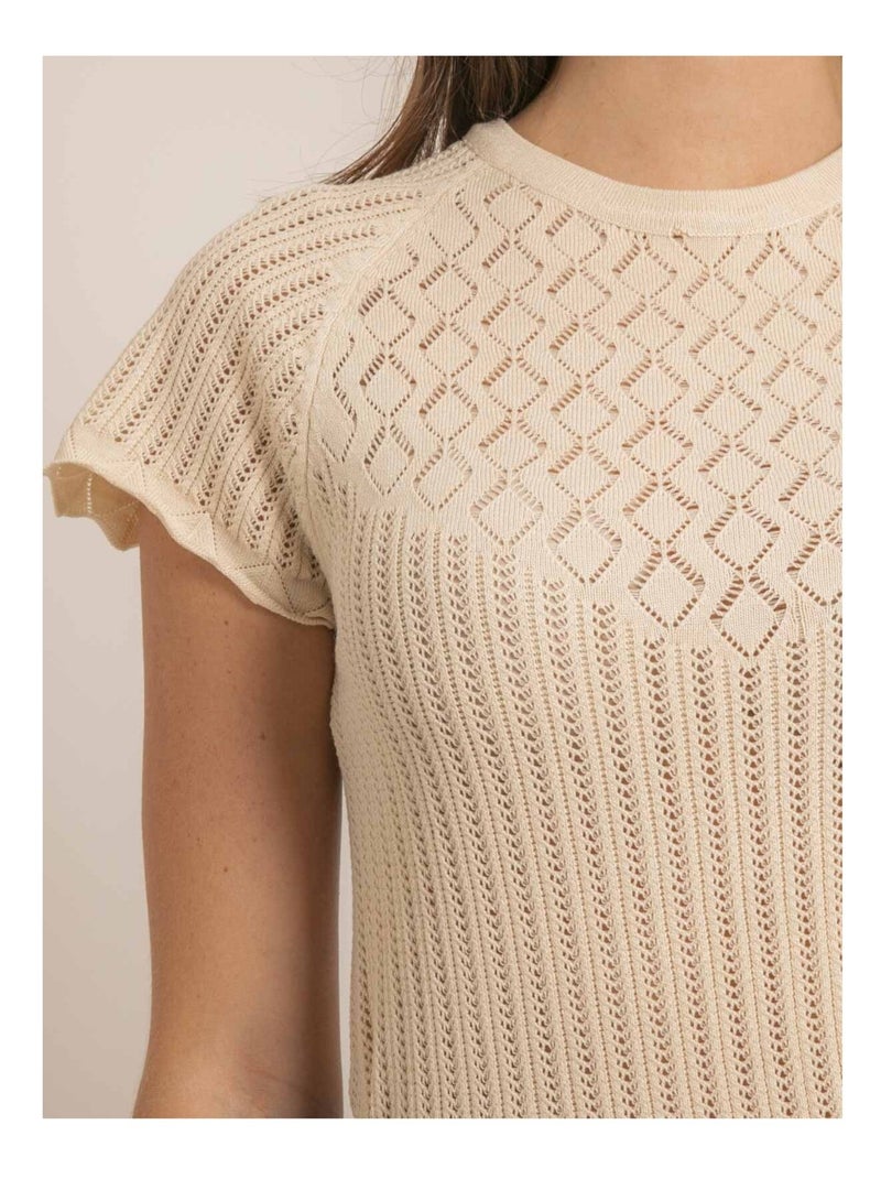 Top manches courtes maille fantaisie FABENE Beige - Kiabi
