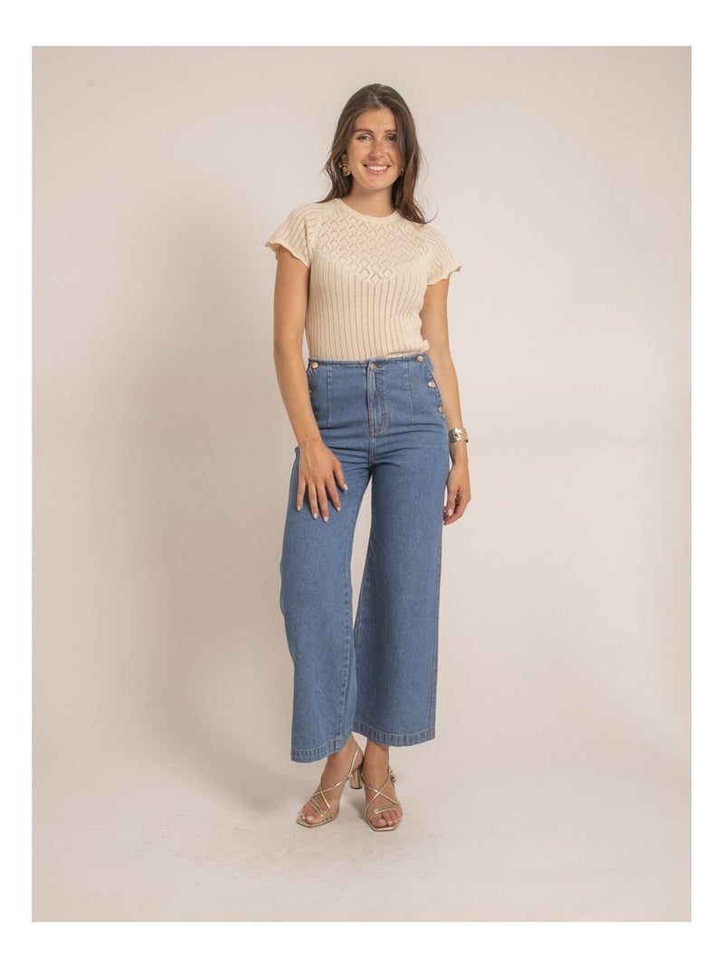 Top manches courtes maille fantaisie FABENE Beige - Kiabi