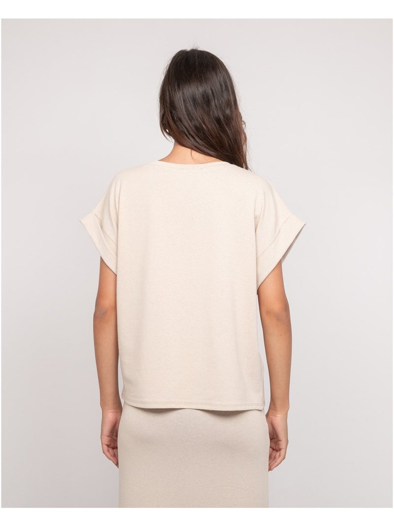 Top manches courtes molleton col V FAIZANE Beige - Kiabi