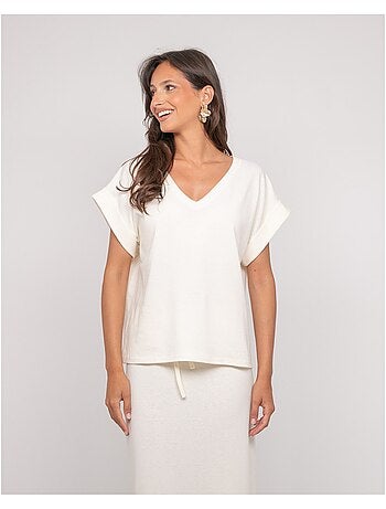 Top manches courtes molleton col V FAIZANE