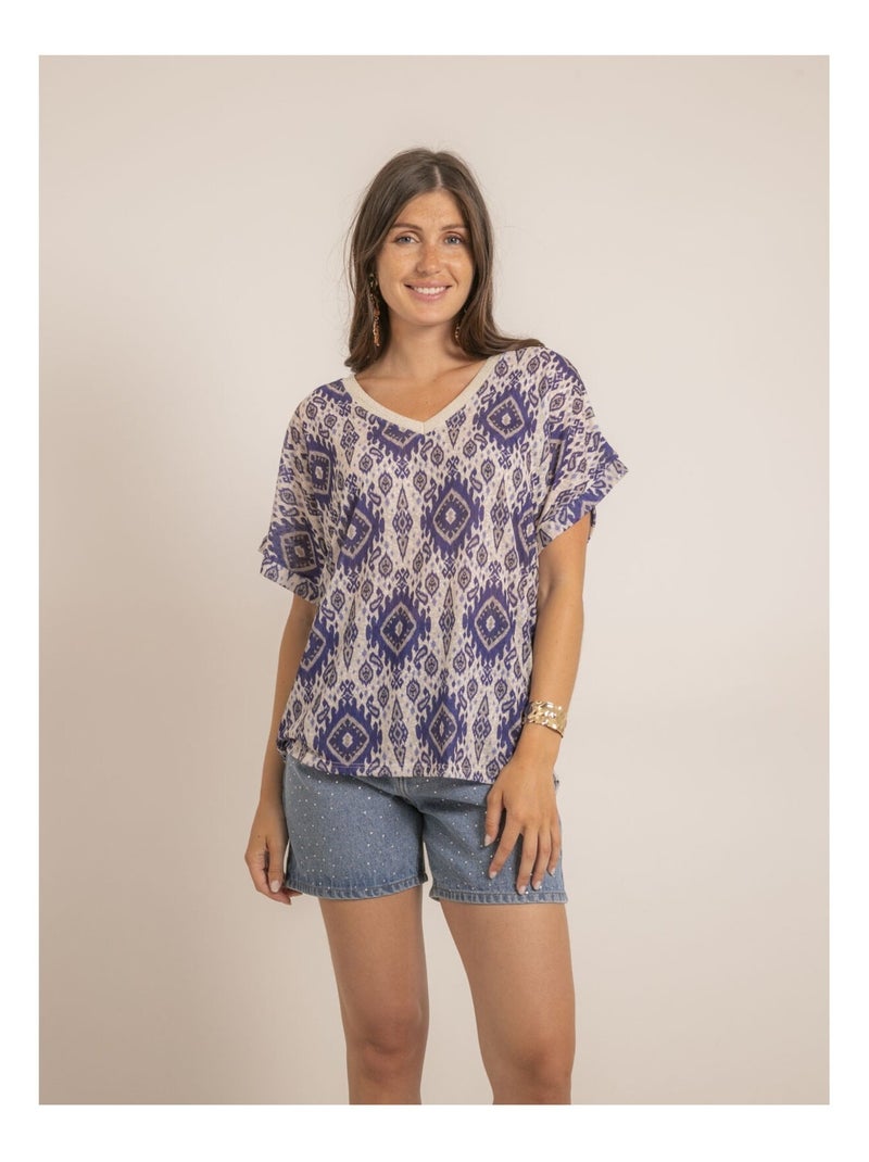 Top manches courtes motifs FLAVINA Bleu - Kiabi
