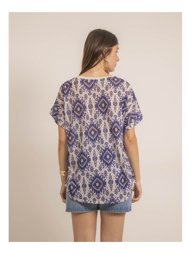Top manches courtes motifs FLAVINA Bleu - Kiabi