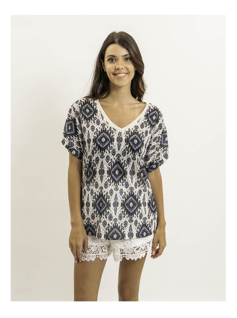 Top manches courtes motifs FLAVINA Noir - Kiabi
