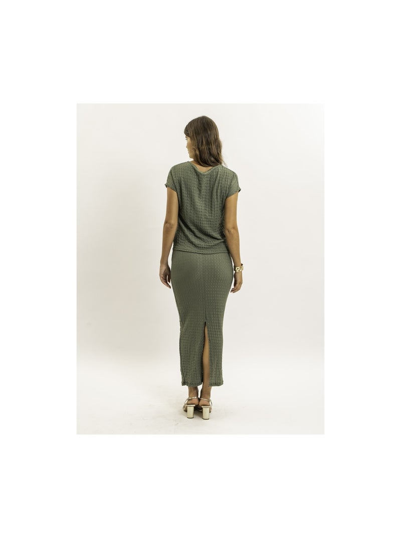 Top manches courtes tissu gaufré FAKANA Kaki - Kiabi