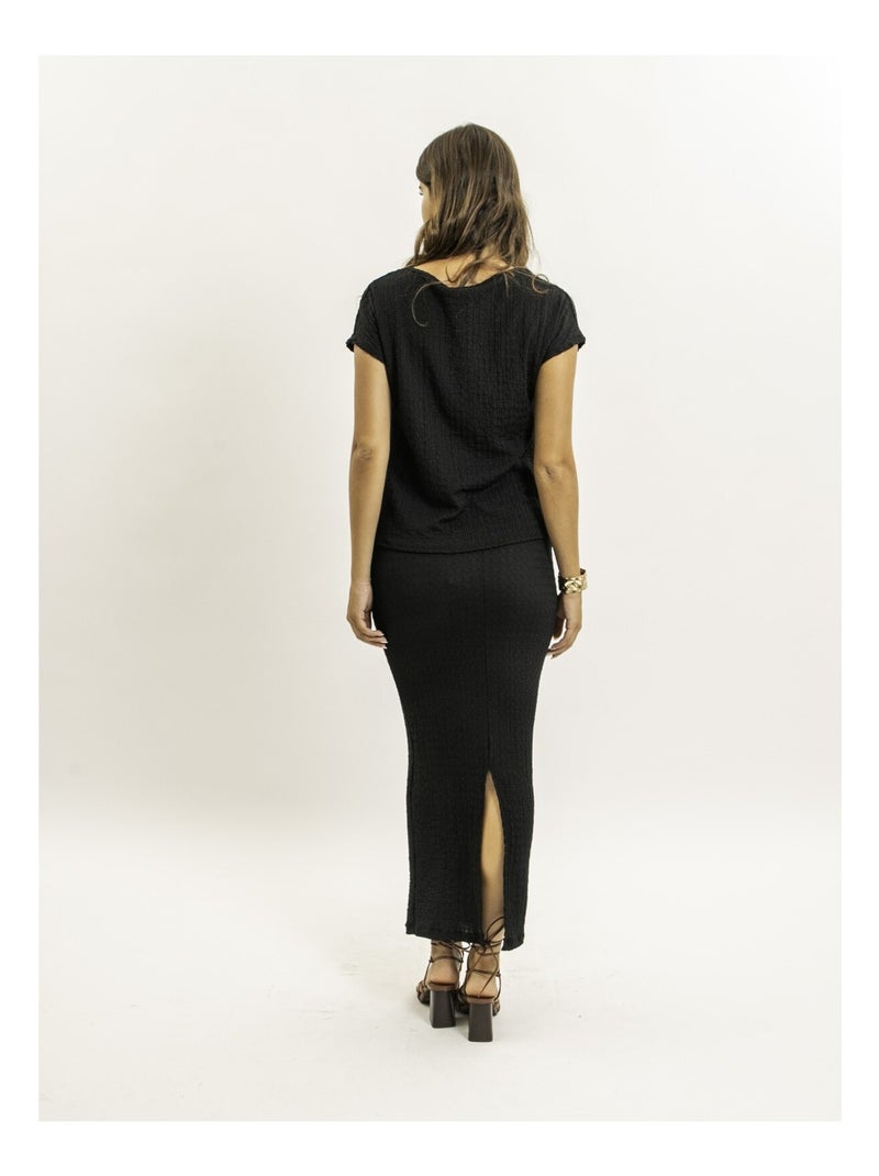 Top manches courtes tissu gaufré FAKANA Noir - Kiabi