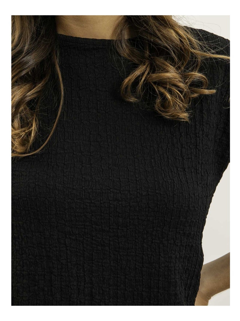 Top manches courtes tissu gaufré FAKANA Noir - Kiabi