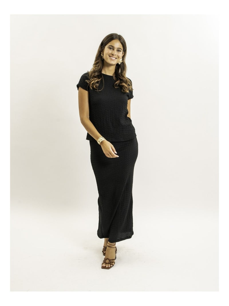 Top manches courtes tissu gaufré FAKANA Noir - Kiabi