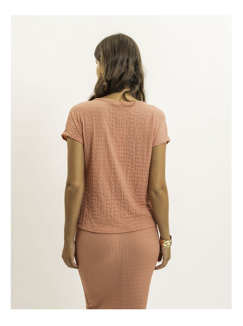 Top manches courtes tissu gaufré FAKANA Orange corail - Kiabi