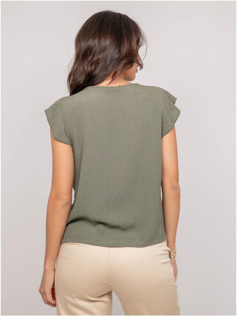 Top manches courtes volants FREMY Kaki - Kiabi