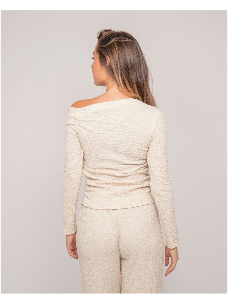 Top manches longues asymétrique texturé FLORITA Ecru - Kiabi