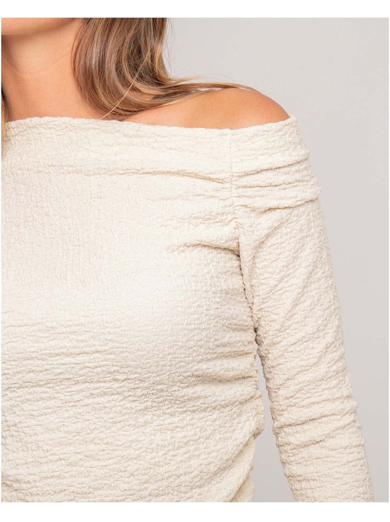 Top manches longues asymétrique texturé FLORITA Ecru - Kiabi