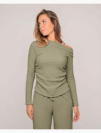 Top manches longues asymétrique texturé FLORITA