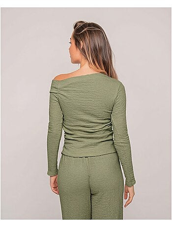 Top manches longues asymétrique texturé FLORITA
