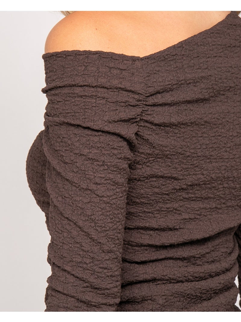 Top manches longues asymétrique texturé FLORITA Marron - Kiabi