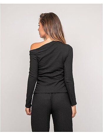 Top manches longues asymétrique texturé FLORITA