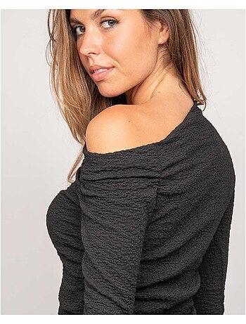 Top manches longues asymétrique texturé FLORITA