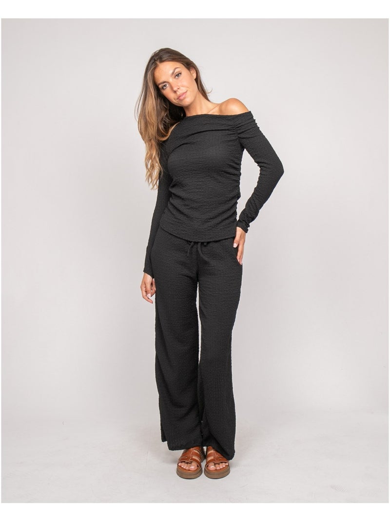 Top manches longues asymétrique texturé FLORITA Noir - Kiabi