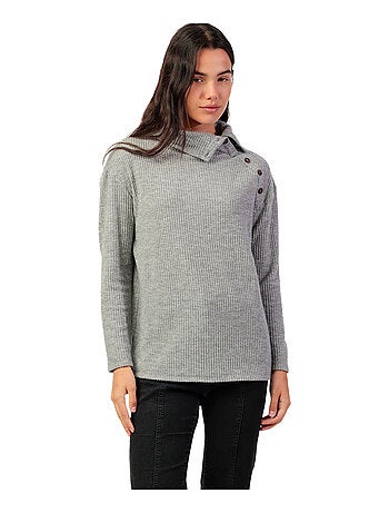 Top manches longues col montant boutonné Neck Buttons