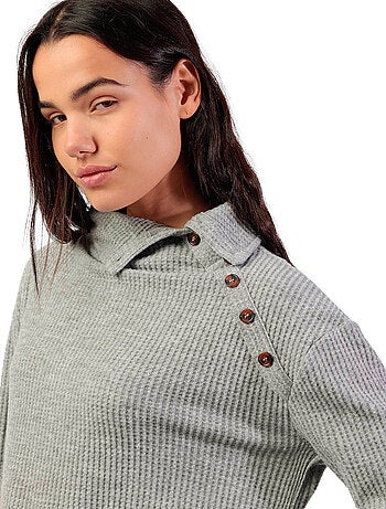 Top manches longues col montant boutonné Neck Buttons