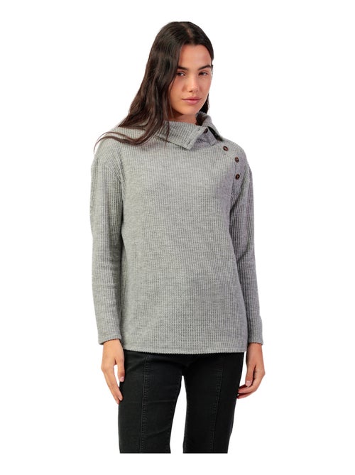 Top manches longues col montant boutonné Neck Buttons - Kiabi