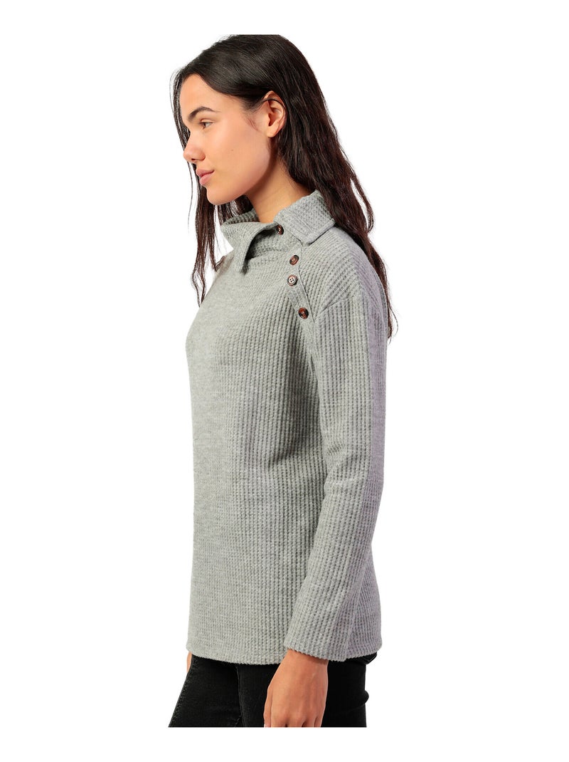 Top manches longues col montant boutonné Neck Buttons Gris clair - Kiabi