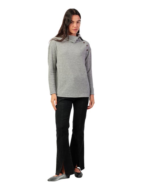 Top manches longues col montant boutonné Neck Buttons - Kiabi