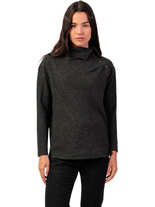 Top manches longues col montant boutonné Neck Buttons - Kiabi