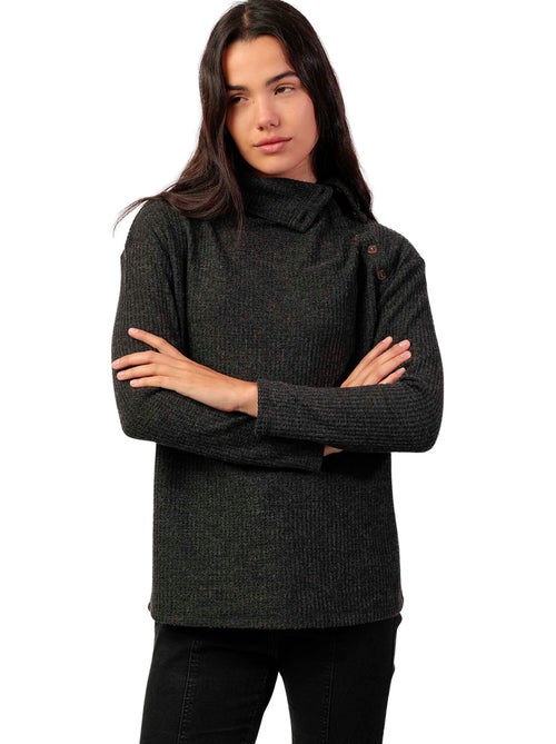 Top manches longues col montant boutonné Neck Buttons - Kiabi