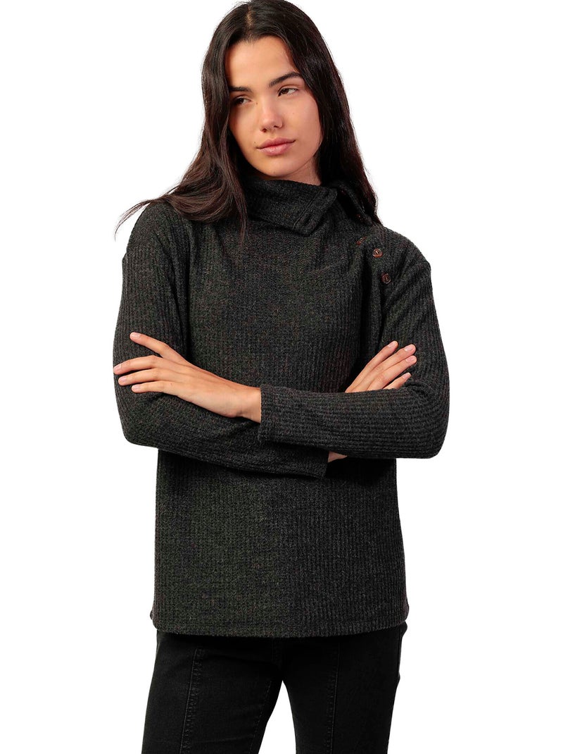 Top manches longues col montant boutonné Neck Buttons Gris foncé - Kiabi