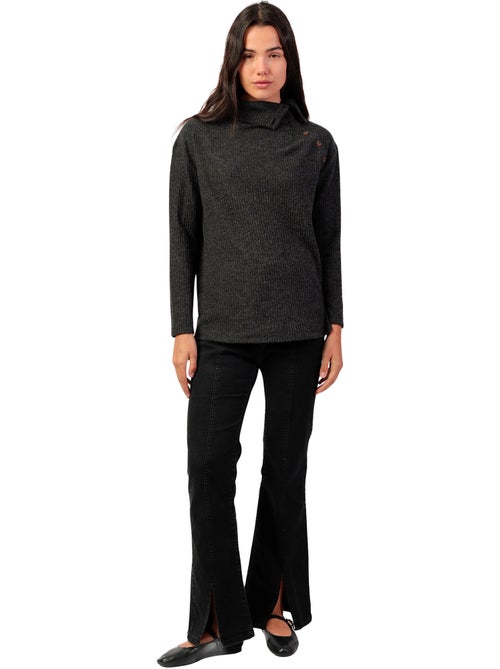 Top manches longues col montant boutonné Neck Buttons - Kiabi