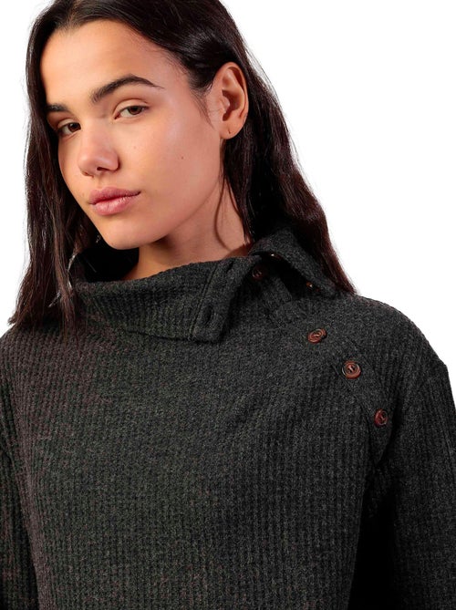 Top manches longues col montant boutonné Neck Buttons - Kiabi