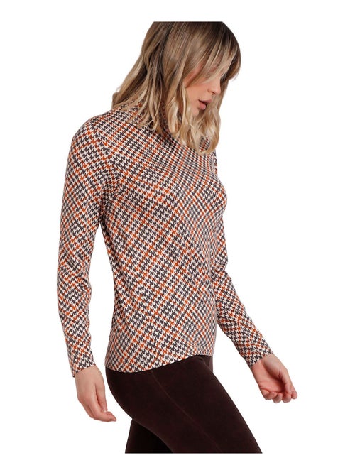 Top manches longues col montant Houndstooth - Kiabi