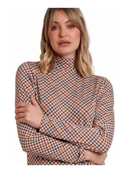Top manches longues col montant Houndstooth - Kiabi