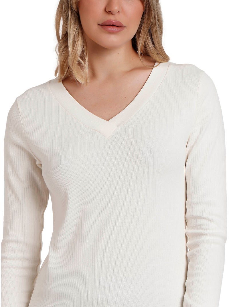 Top manches longues col V Pico Ecru - Kiabi