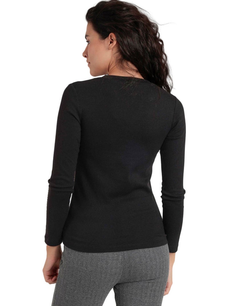 Top manches longues col V Pico Noir - Kiabi