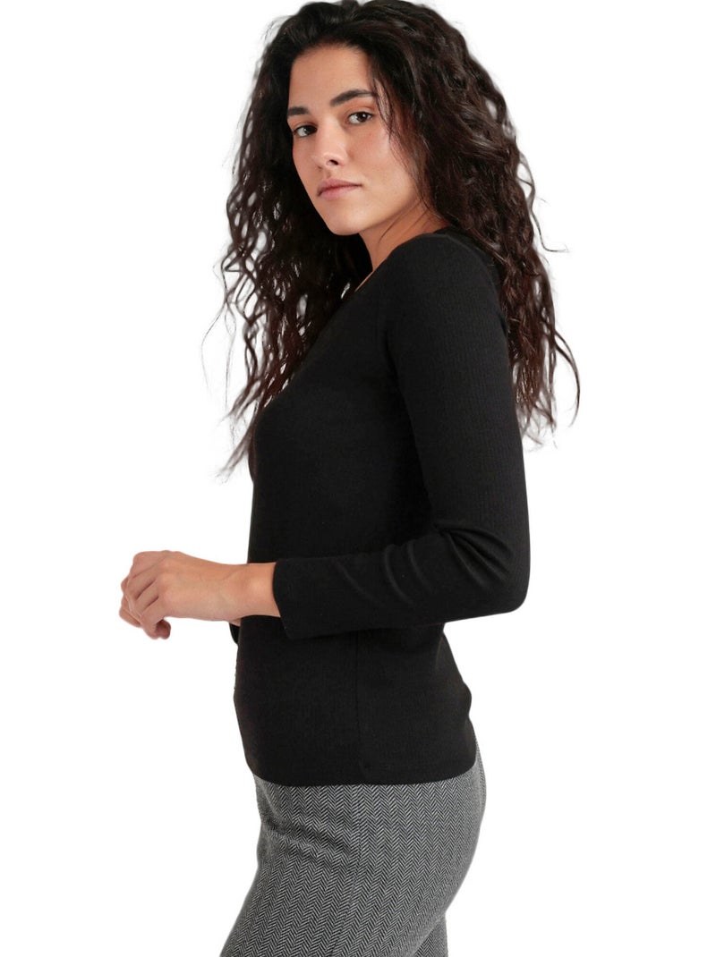 Top manches longues col V Pico Noir - Kiabi