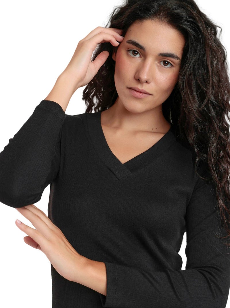 Top manches longues col V Pico Noir - Kiabi