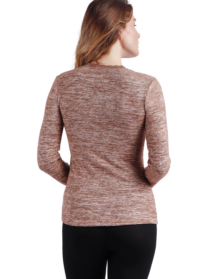 Top manches longues col V Puntilla Beige - Kiabi