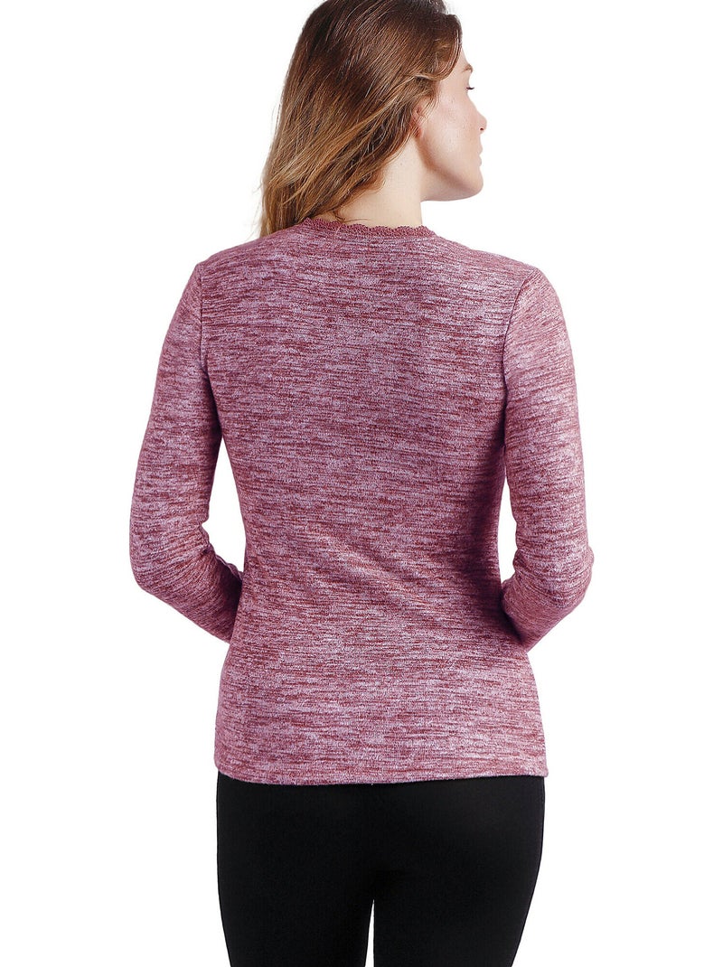 Top manches longues col V Puntilla Bordeaux - Kiabi