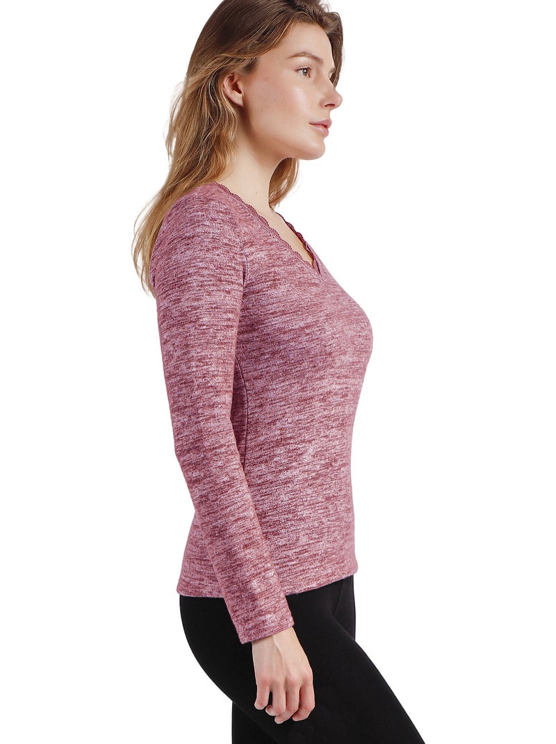 Top manches longues col V Puntilla Bordeaux - Kiabi