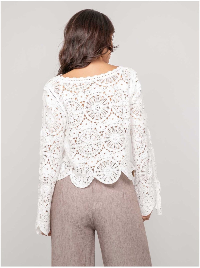 Top manches longues dentelle FINARA Blanc - Kiabi
