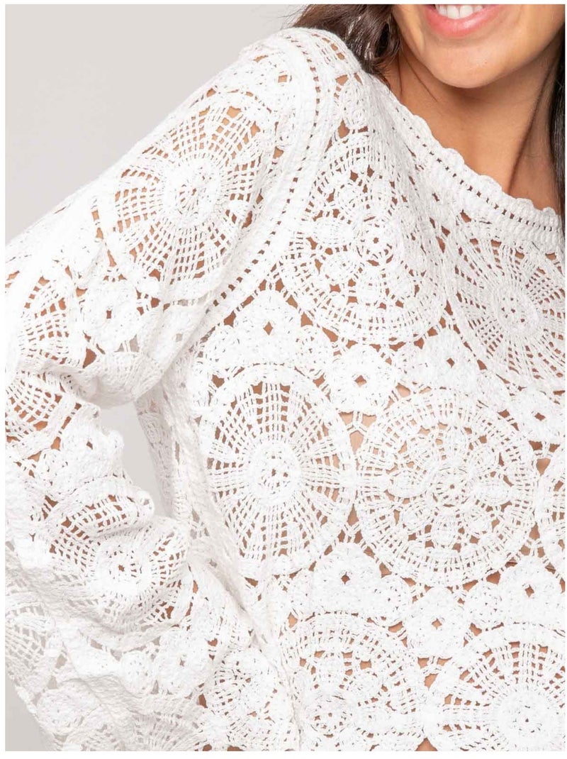 Top manches longues dentelle FINARA Blanc - Kiabi