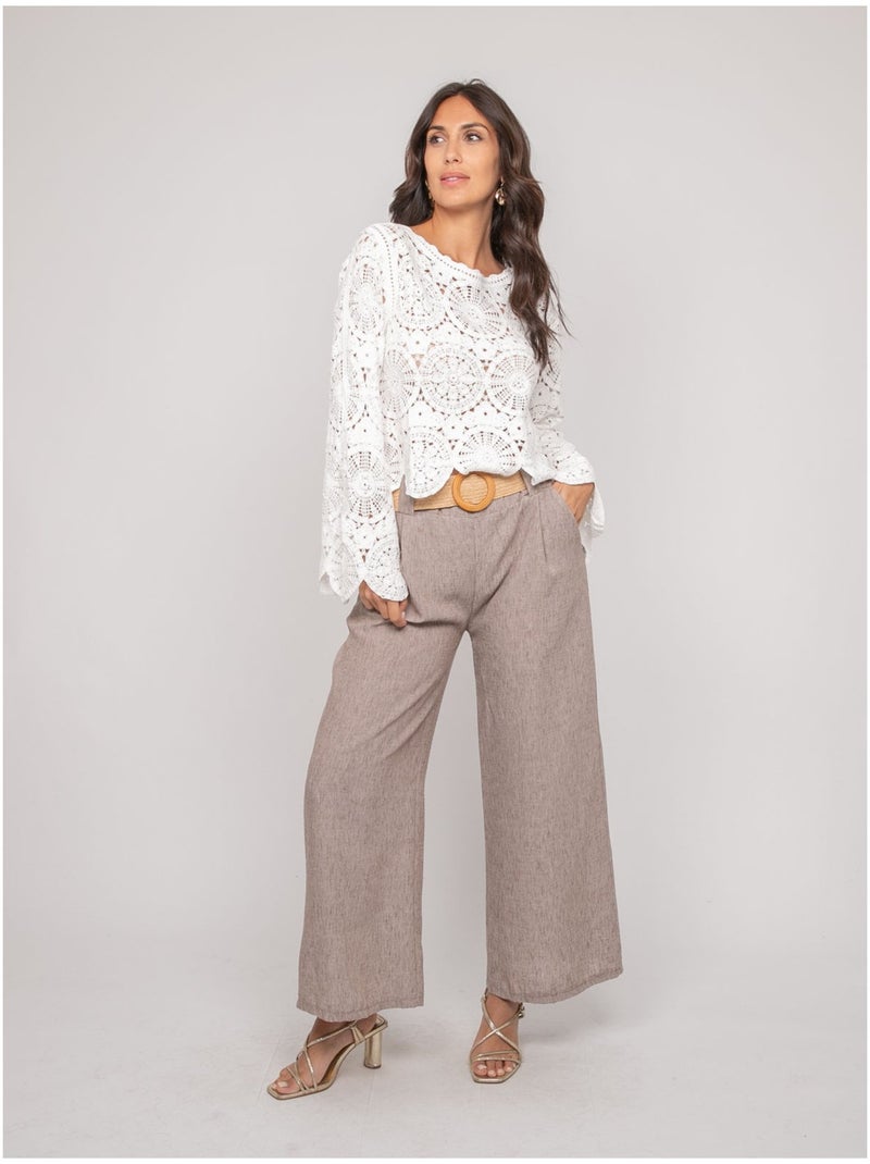 Top manches longues dentelle FINARA Blanc - Kiabi