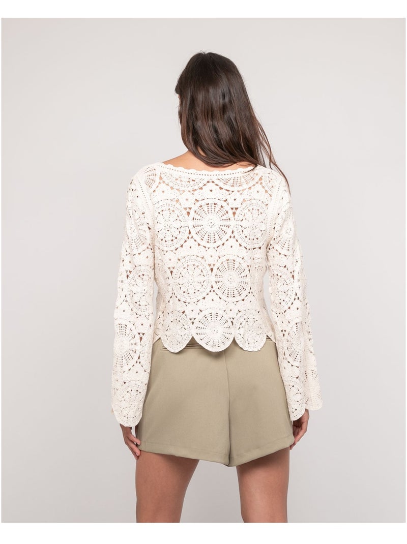 Top manches longues dentelle FINARA Ecru - Kiabi