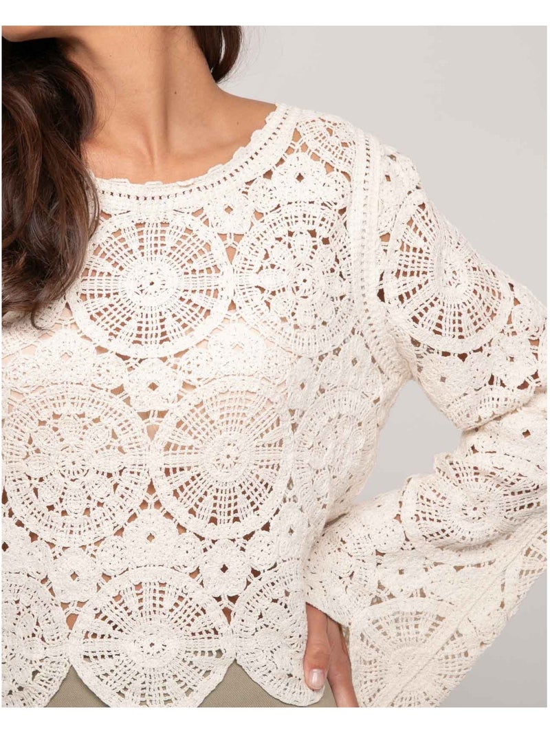 Top manches longues dentelle FINARA Ecru - Kiabi