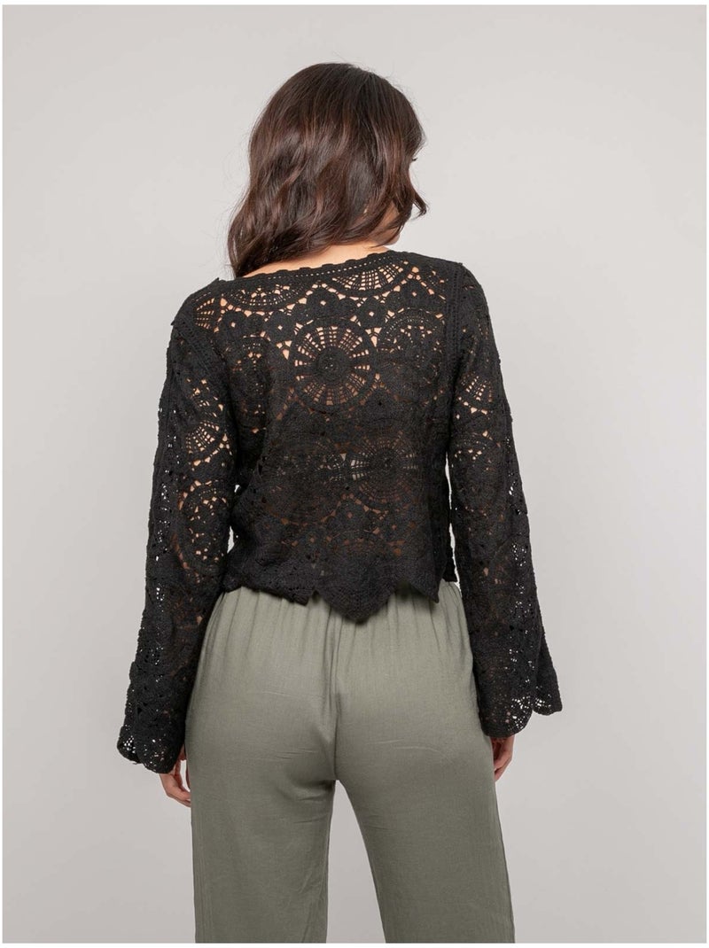 Top manches longues dentelle FINARA Noir - Kiabi