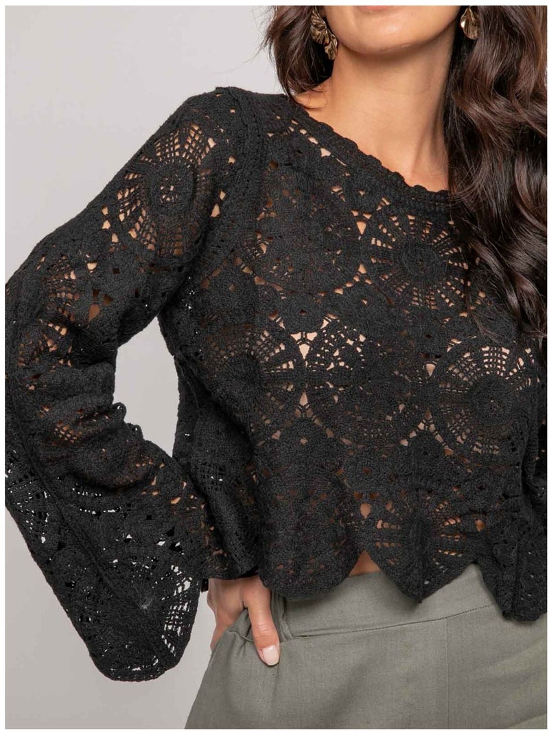 Top manches longues dentelle FINARA Noir - Kiabi