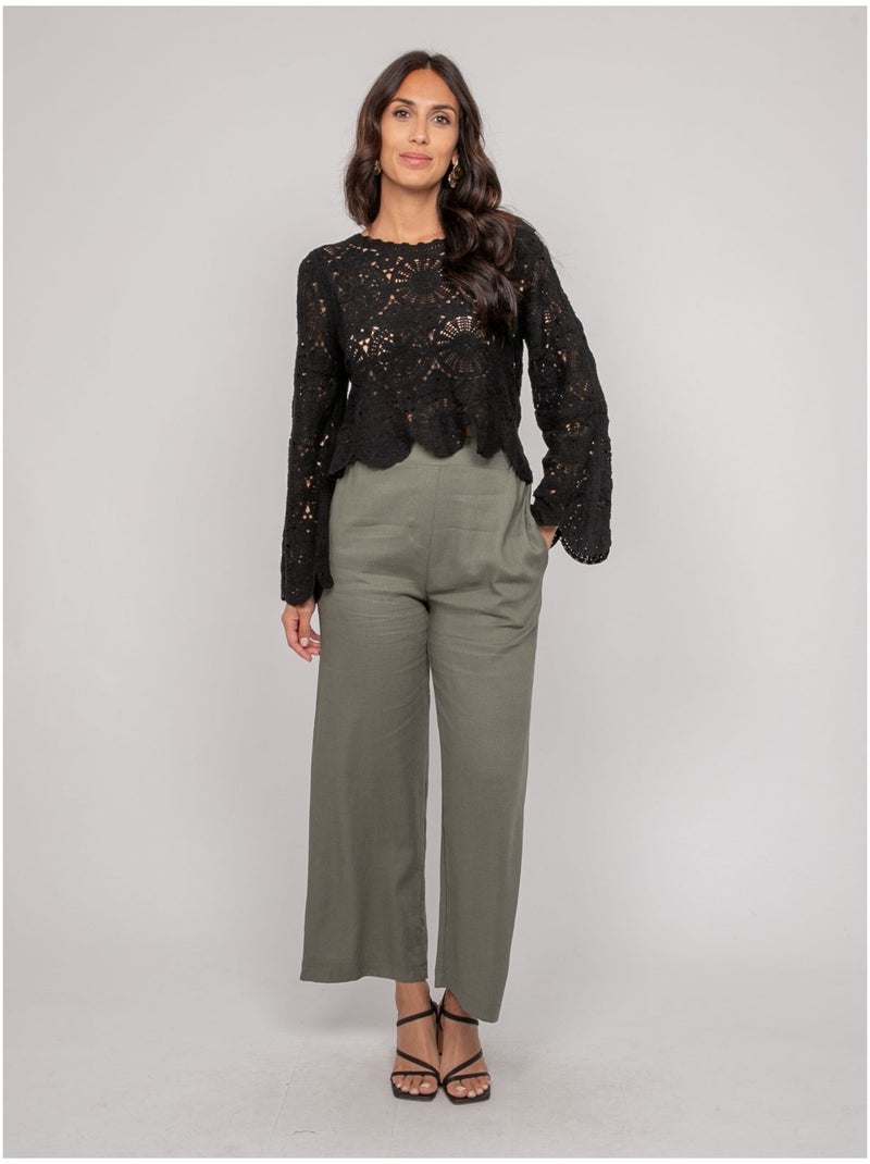 Top manches longues dentelle FINARA Noir - Kiabi