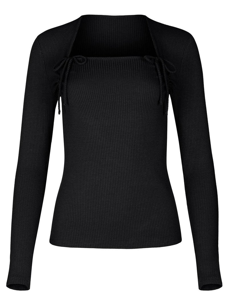 Top manches longues encolure réglable Kenza Noir - Kiabi